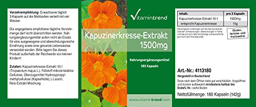 Extracto de Capuchina 1500mg – Nasturtium –180 cápsulas veganas – 10x concentrado – para vejiga y pulmones