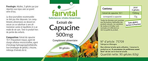 Extracto de Capuchina 500mg - Nasturtium (Tropaeolum majus) - VEGANO - Dosis elevada - 90 Cápsulas - Calidad Alemana