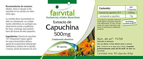 Extracto de Capuchina 500mg - Nasturtium (Tropaeolum majus) - VEGANO - Dosis elevada - 90 Cápsulas - Calidad Alemana