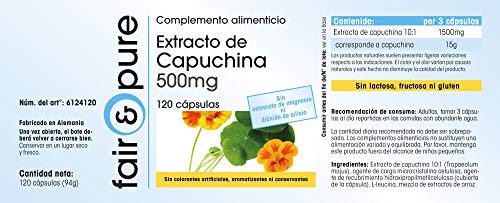 Extracto de Capuchina 500mg - Nasturtium - Vegano - Alta pureza - 120 Cápsulas