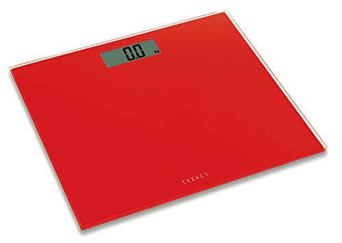 Exzact ColorSlim – Báscula Corporal Electrónica/Báscula de Baño Digital/Escala Personal - Ultra Delgada 1.7 CM Espesor -150 kg / 330 LB - Plataforma de Vidrio de Color (Rojo)