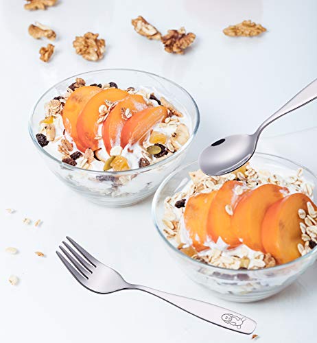 EXZACT Cubertería infantil 6 pieza para niños de Acero Inoxidable - 3 x tenedores, 3 x cena cuchar (Perro & Conejo x 6)