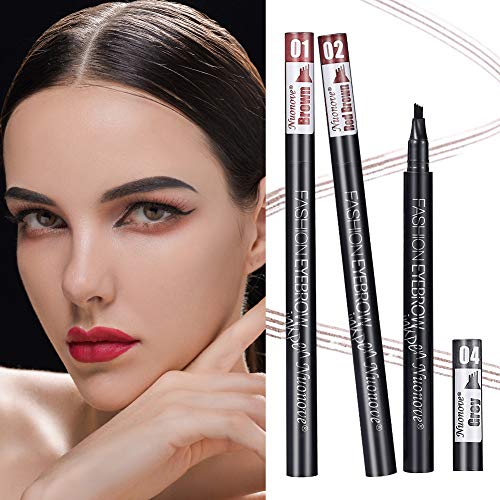 Eyebrow Pencil, Lapiz Cejas, Tattoo Eyebrow Pen, Lápiz de Cejas con 4 Puntas de Tenedor Impermeable, Pluma de la Ceja del Tatuaje, larga duración, impermeable, a prueba de manchas, aspecto natural