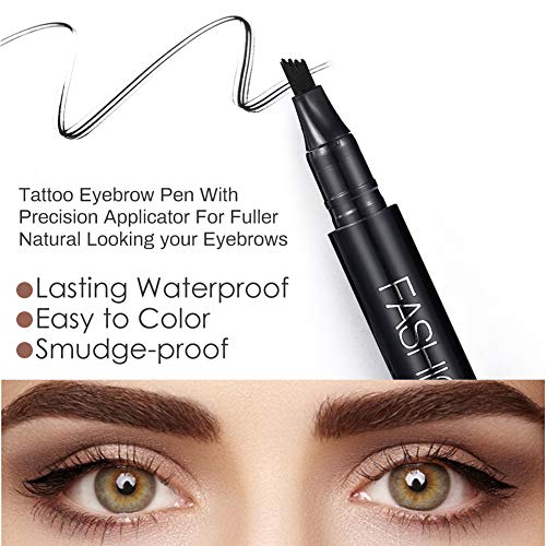 Eyebrow Pencil, Lapiz Cejas, Tattoo Eyebrow Pen, Lápiz de Cejas con 4 Puntas de Tenedor Impermeable, Pluma de la Ceja del Tatuaje, larga duración, impermeable, a prueba de manchas, aspecto natural