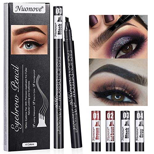 Eyebrow Pencil, Lapiz Cejas, Tattoo Eyebrow Pen, Lápiz de Cejas con 4 Puntas de Tenedor Impermeable, Pluma de la Ceja del Tatuaje, larga duración, impermeable, a prueba de manchas, aspecto natural