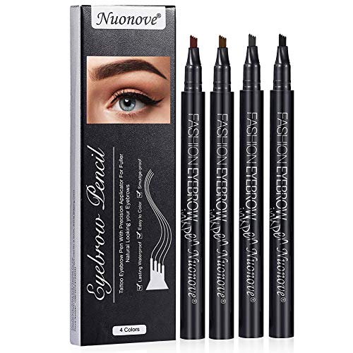 Eyebrow Pencil, Lapiz Cejas, Tattoo Eyebrow Pen, Lápiz de Cejas con 4 Puntas de Tenedor Impermeable, Pluma de la Ceja del Tatuaje, larga duración, impermeable, a prueba de manchas, aspecto natural
