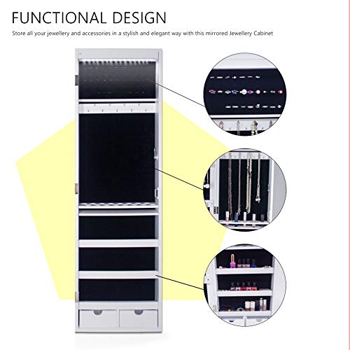 Ezigoo Espejo Joyero con Armario para Joyas, Montura para Puerta Joyero Pared Espejo con Gabinete con Luces LED, 110 x 31.5 x 8.5 cm