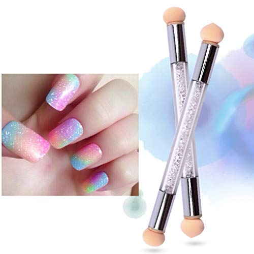 F-blue El Doble Dirige Esponja Cepillo de uñas reemplazable Recogiendo Que puntea la Pluma Degradado Brillante manejo de Herramientas de Belleza