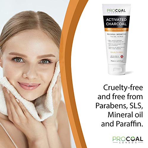 Face Scrub, Premium Exfoliating Charcoal Face Scrub 75ml - Instantly Reveals Skin's Natural Radiance, Exfoliating Facial Scrub & Charcoal Face Wash Combined For Men & Women - Made in UK