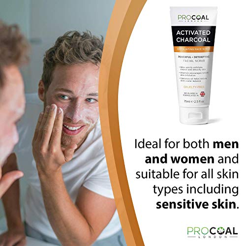 Face Scrub, Premium Exfoliating Charcoal Face Scrub 75ml - Instantly Reveals Skin's Natural Radiance, Exfoliating Facial Scrub & Charcoal Face Wash Combined For Men & Women - Made in UK
