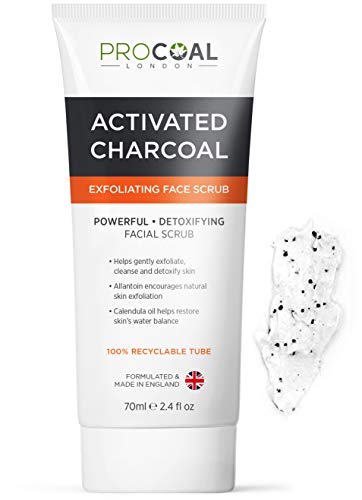 Face Scrub, Premium Exfoliating Charcoal Face Scrub 75ml - Instantly Reveals Skin's Natural Radiance, Exfoliating Facial Scrub & Charcoal Face Wash Combined For Men & Women - Made in UK