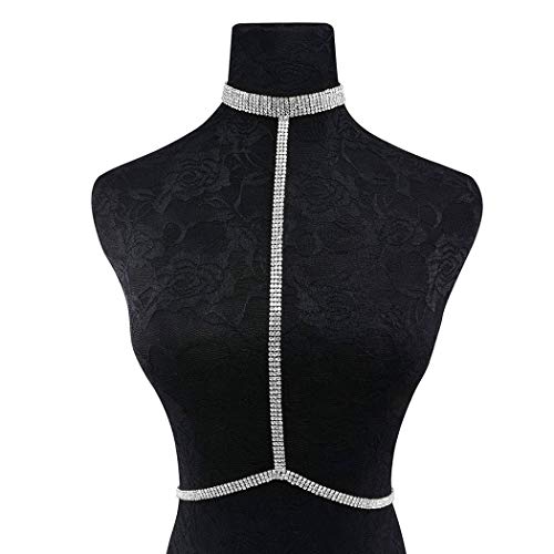 Fairvir Cadena corporal Bling Rhinestone Nightclub vientre botón cadenas joyería sexy cuerpo accesorios para mujeres y niñas (plata)