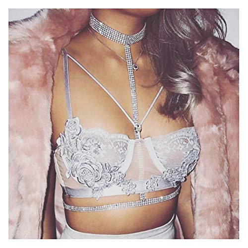 Fairvir Cadena corporal Bling Rhinestone Nightclub vientre botón cadenas joyería sexy cuerpo accesorios para mujeres y niñas (plata)