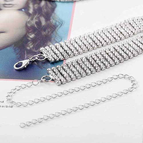 Fairvir Cadena corporal Bling Rhinestone Nightclub vientre botón cadenas joyería sexy cuerpo accesorios para mujeres y niñas (plata)