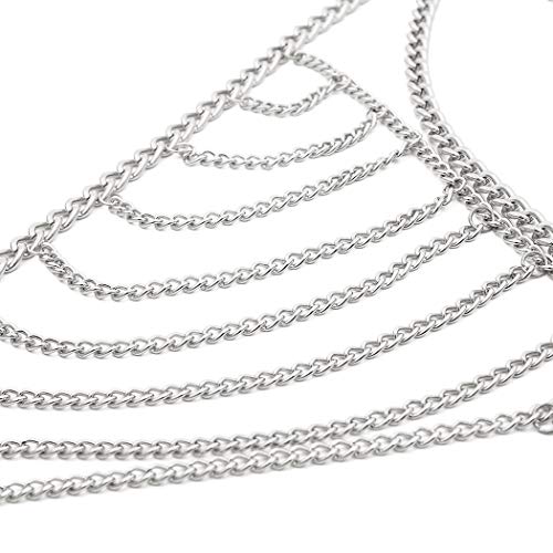 Fairvir Punk capas cadenas de cuerpo Sexy playa Crossover pecho cadena de moda arnés accesorios corporales joyería para mujeres y niñas (plata)