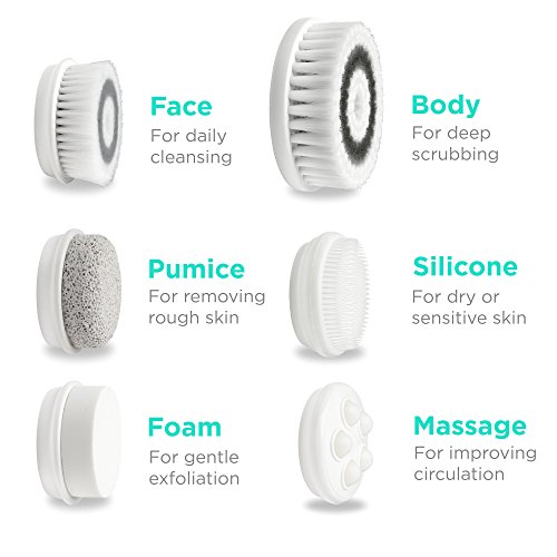 Fancii Cepillo de Limpieza Facial y Corporal Electrico 7 en 1 con Mango y 6 Cabezales, Resistente al Agua - Mejor Sistema Exfoliante de Microdermabrasión Avanzado (Verde)