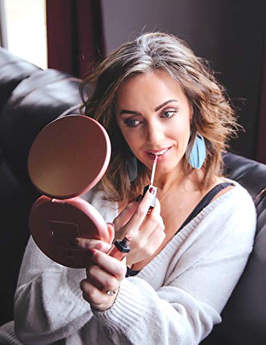 Fancii Espejo de Bolsillo con Luz LED Natural para Maquillaje, Aumento de 1X/10X - Espejo Iluminado Plegable Portátil para Viaje de 127 mm, Oro Rosa (Lumi)