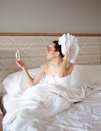 Fancii Espejo de Bolsillo con Luz LED Natural para Maquillaje, Aumento de 1X/10X - Espejo Iluminado Plegable Portátil para Viaje de 127 mm, Oro Rosa (Lumi)