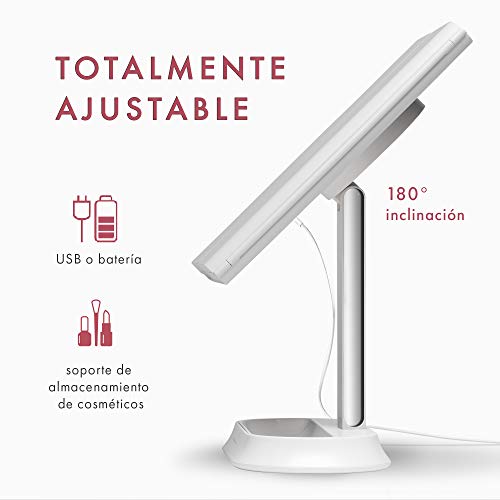 Fancii Espejo Maquillaje con Luz y Aumento 5x y 7x, Espejo de Mesa Cosmético con 40 Luces LED Naturales Regulables, Pantalla Táctil, USB o Batería y Soporte Ajustable (Sora)