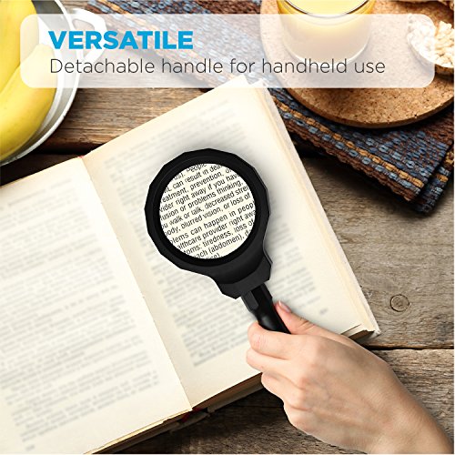 Fancii Lámpara Lupa 3x LED Luz Natural Recargable con Pinza Metálica - Lupa Iluminada Lente de Cristal Óptico Ajustable con 3 Posiciones de Luz y Mango de Aluminio Desmontable
