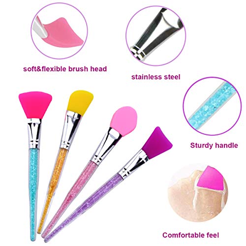 FancyWhoop Cepillo Mascarilla Facial Silicona 4 Piezas Brochas de Silicona Sin Pelo Cepillo Aplicador de Mascarilla para la Cara