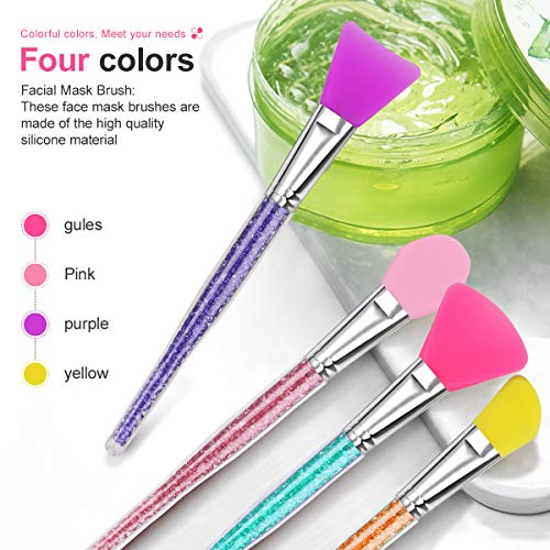 FancyWhoop Cepillo Mascarilla Facial Silicona 4 Piezas Brochas de Silicona Sin Pelo Cepillo Aplicador de Mascarilla para la Cara