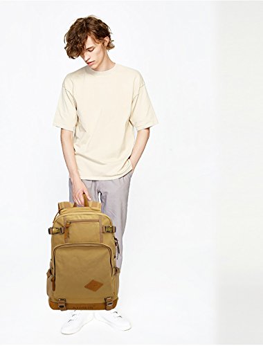 FANDARE Clásico Vintage al Aire Libre Viajes de Senderismo Mochila Escuela Colegialidad Daypacks portátil Bolsa de Lona Ligero Durable Plegable Plegable multifunción Mujeres y Hombres Caqui