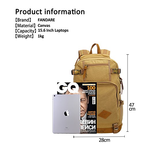 FANDARE Clásico Vintage al Aire Libre Viajes de Senderismo Mochila Escuela Colegialidad Daypacks portátil Bolsa de Lona Ligero Durable Plegable Plegable multifunción Mujeres y Hombres Caqui
