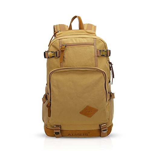 FANDARE Clásico Vintage al Aire Libre Viajes de Senderismo Mochila Escuela Colegialidad Daypacks portátil Bolsa de Lona Ligero Durable Plegable Plegable multifunción Mujeres y Hombres Caqui