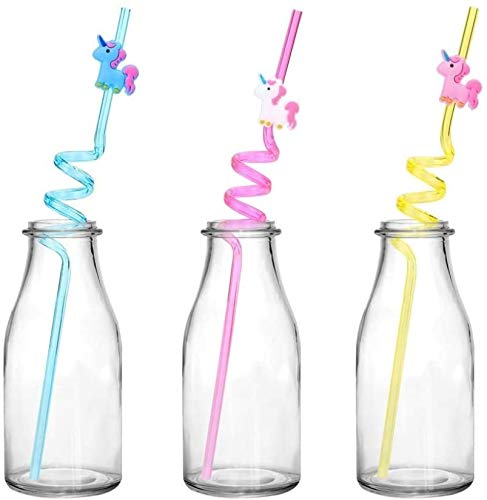 FANDE Unicornio Plástico Pajitas, 20 Piezas Fiesta Pajitas, Pajitas Rizadas de Animales, Pajitas de Plástico con Diseño de Unicornio para Fiestas, Artículos de Fiesta Unicornio Cumpleaños Niños