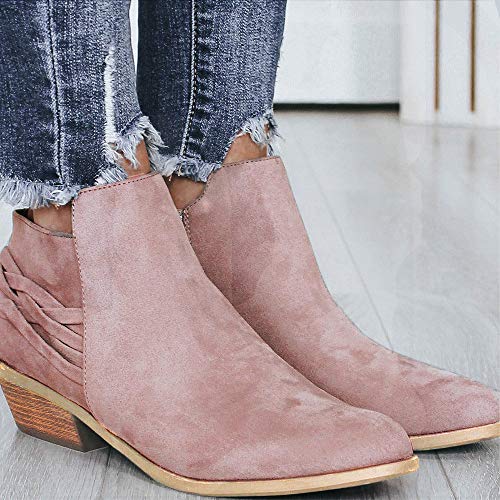 Fannyfuny Botas para Mujer Botas Biker Vintage Grueso Tacones Casuales Zapatillas de Cuña Botines Martin Tacon Alto con Cremallera Low Top Calzado Zapatos de Comodos de Fiesta
