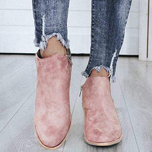 Fannyfuny Botas para Mujer Botas Biker Vintage Grueso Tacones Casuales Zapatillas de Cuña Botines Martin Tacon Alto con Cremallera Low Top Calzado Zapatos de Comodos de Fiesta