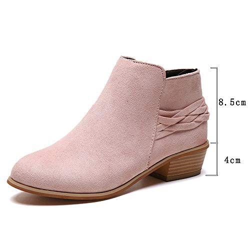 Fannyfuny Botas para Mujer Botas Biker Vintage Grueso Tacones Casuales Zapatillas de Cuña Botines Martin Tacon Alto con Cremallera Low Top Calzado Zapatos de Comodos de Fiesta