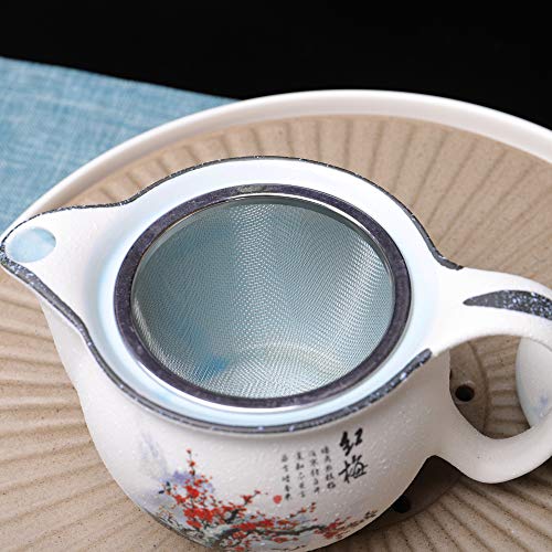 fanquare 8 Piezas Kung Fu Juego de Té de Cerámica con Glaseado Nieve Blanca, Tetera de Porcelana de Ciruela Roja, Servicio de Té con Bandeja