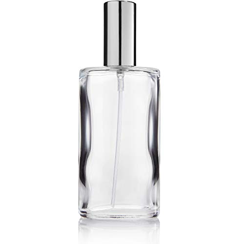 Fantasia 46193 Botella de vidrio transparente, Ovalado, con rociador bomba y tapa, para 100 ml, plata