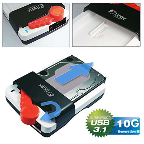 FANTEC hdd-sneaker 2 – Base de conexión para discos duros SATA de 2,5" (6,35cm) y 3,5" (8,89cm), USB 3.1 SUPERSPEED+, con software de copia de seguridad, blanco