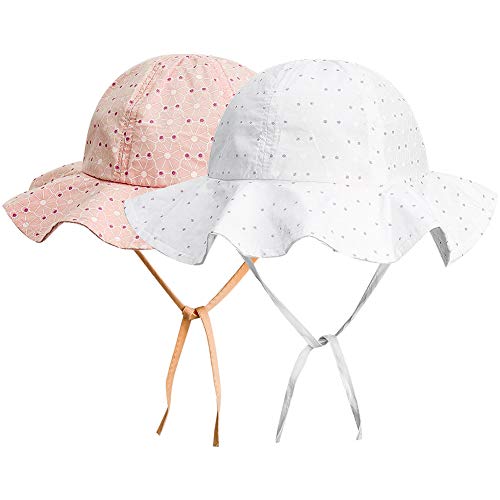 FANTESI de 2 Piezas Sombrero de Protección Solar para Bebé, UPF 50+ UV Ray Baby Summer Hat Sombrero de Protección Solar con Borde Ancho
