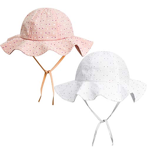 FANTESI de 2 Piezas Sombrero de Protección Solar para Bebé, UPF 50+ UV Ray Baby Summer Hat Sombrero de Protección Solar con Borde Ancho