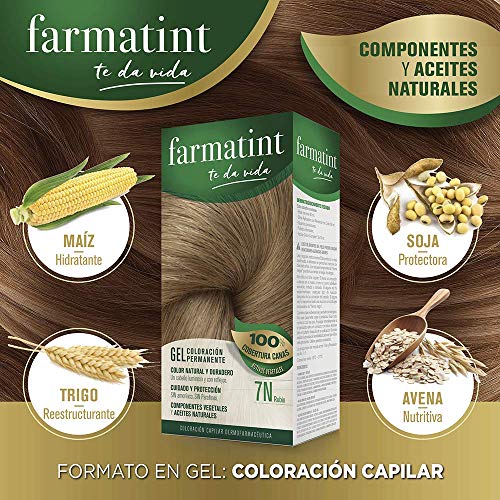 Farmatint Gel 7N Rubio | Color Natural y Duradero | Componentes Vegetales y Aceites Naturales | sin Amoníaco | sin Parabenos | Dermatológicamente Testado