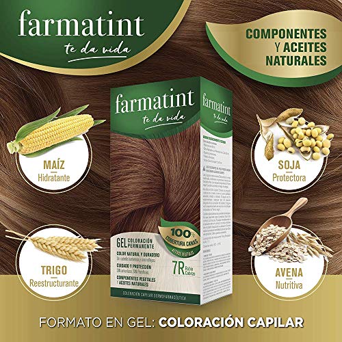 Farmatint Gel 7R Rubio Cobrizo | Color natural y duradero | Componentes vegetales y aceites naturales | Sin amoníaco | Sin parabenos | Dermatológicamente testado