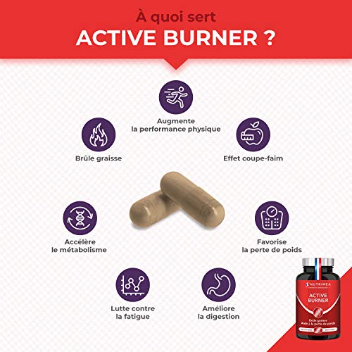 FAT BURNER - ACTIVE BURNER - Complemento a base de plantas - Quemagrasas potente - Pérdida de peso - 90 capsulas veganas - Supresor del Apetito