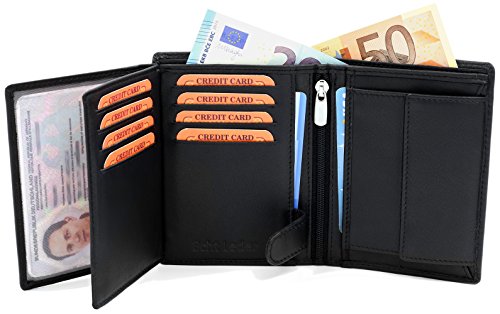 Fa.Volmer Cartera Negra De Cuero En Vertical Hombres Mujeres Bloqueo RFID VO2