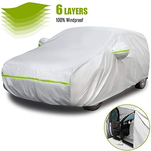 Favoto Cubierta de Coche Impermeable Funda de Coche Exterior Oxford+Algodón con Cremallera para Hatchback Anti-UV Transpirable Resistente al Polvo Lluvia Rasguño Nieve al Aire Libre 435x180x160cm