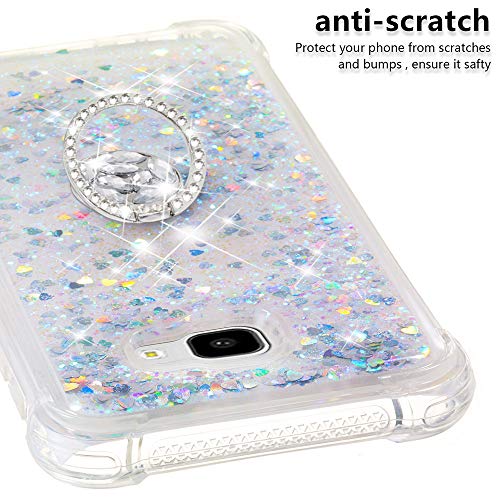 FAWUMAN Funda Samsung Galaxy J4+ / J4 Plus TPU Silicona Purpurina Carcasa,Funda para teléfono móvil de Arena movediza líquida en Forma de corazón con Base de Anillo de Diamantes