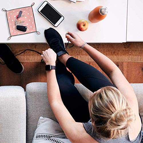 FCZ Caja organizadora de almacenamiento para joyas, llaves, monedero, monedero, diseño de lunares, color rosa