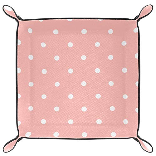FCZ Caja organizadora de almacenamiento para joyas, llaves, monedero, monedero, diseño de lunares, color rosa