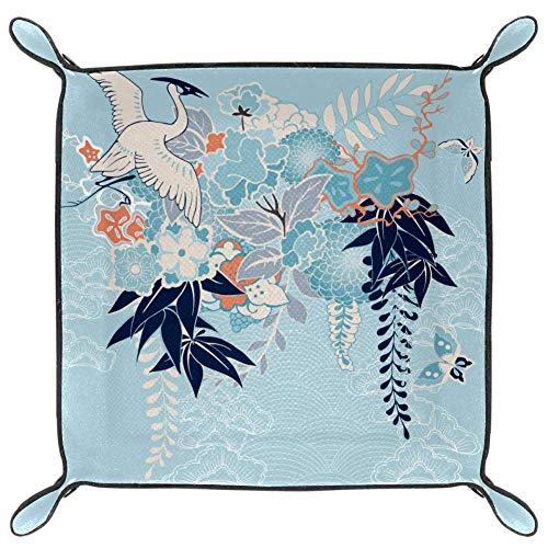 FCZ - Caja organizadora para guardar llaves, monedero, diseño de flores, color azul