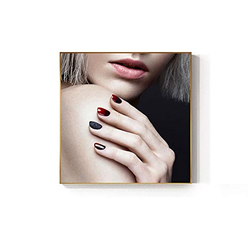 fdgdfgd Fashion Girl Lips Diamond Art Nail Beauty Poster Print Classic Canvas Painting Sala de Estar Nail Art Used Shop Nail Beauty Wall Painting