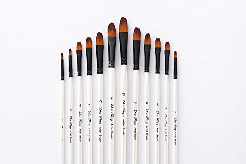 Febbya Pinceles para Pintar,12 Pack Pinceles Resistente Miniatura Cepillos para Al Óleo Acrílica Acuarela Amateur Profesionales Adultos Adolescentes Niños Blanco Cabeza Redonda