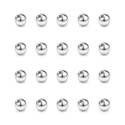 FECTAS 20pcs Acero Inoxidable Piercing Bolas Plata Piezas de Repuesto Piercing Joyería(2.5/3/4/5/6/8mm)